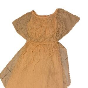 Vintage 1970s Peach Lace Overlay Maxi Dress Prairie Gown / Women’s Small -